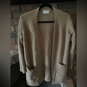 Old Navy Beige Open-Front Pocketed Ribbed Cardigan Sweater